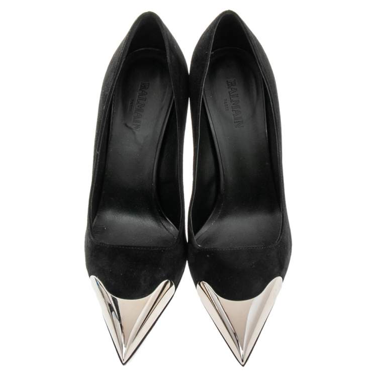 Pre Owned Balmain Paris Black Suede Pointe Toe Pumps Size 37