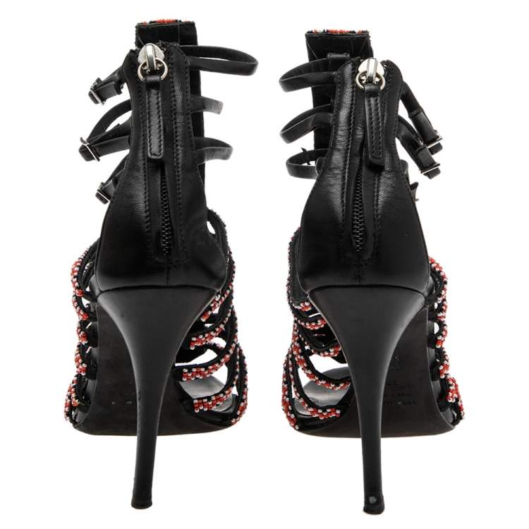 Pre Owned Balmain Multicolor Sequins And Leather  Strappy Sandals Size 37