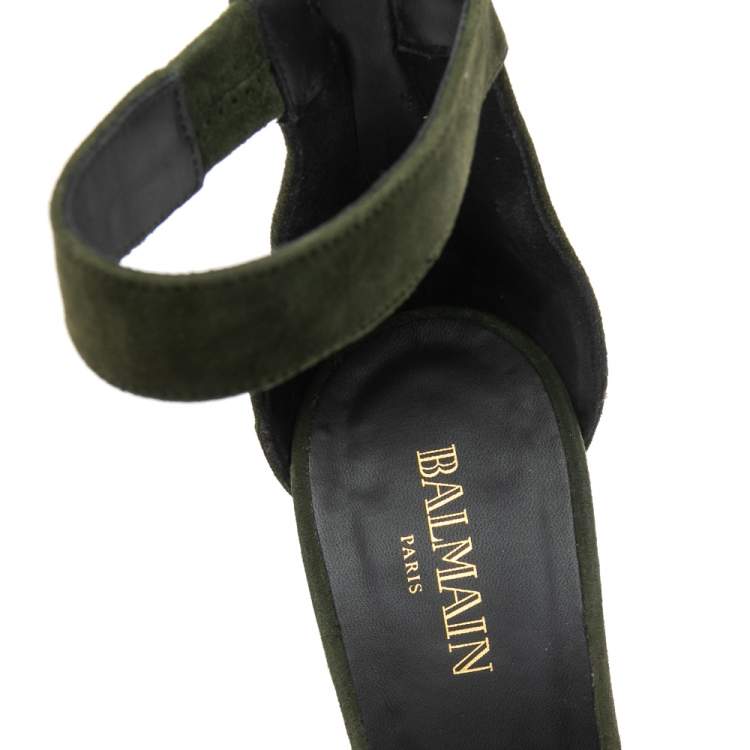 Pre Owned Balmain Green Suede Platform Ankle Strap Sandals Size 37