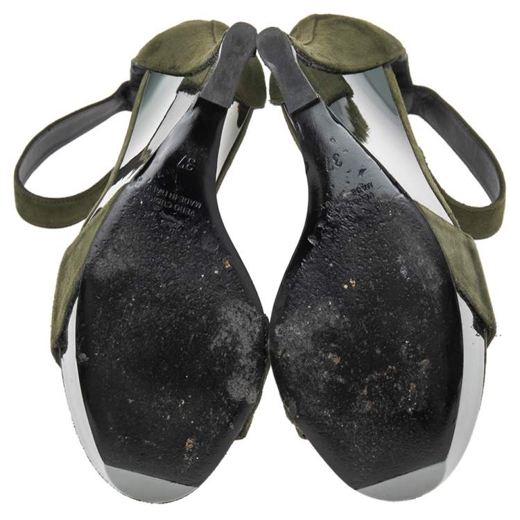 Pre Owned Balmain Green Suede Platform Ankle Strap Sandals Size 37