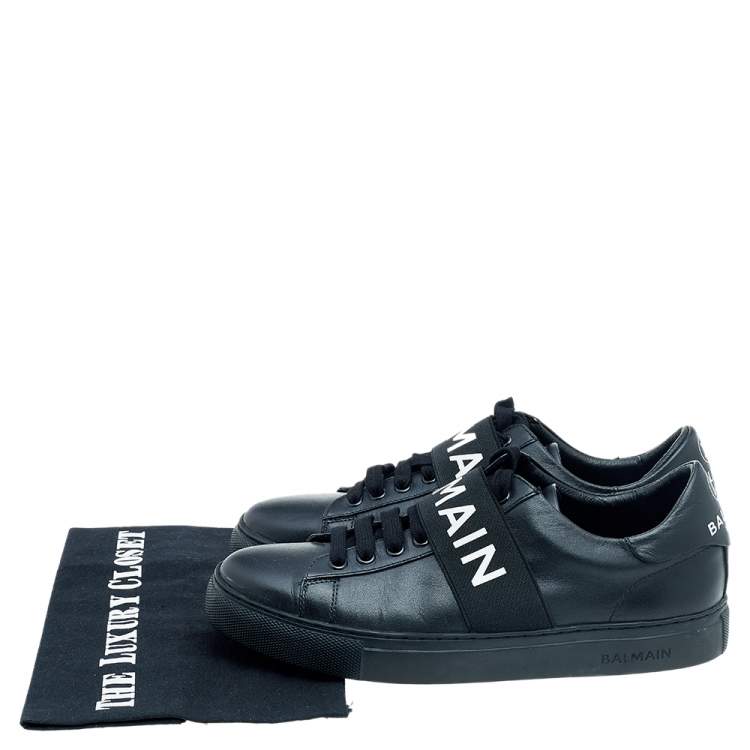 Pre Owned Balmain Black Leather Slip On Sneakers Size 39
