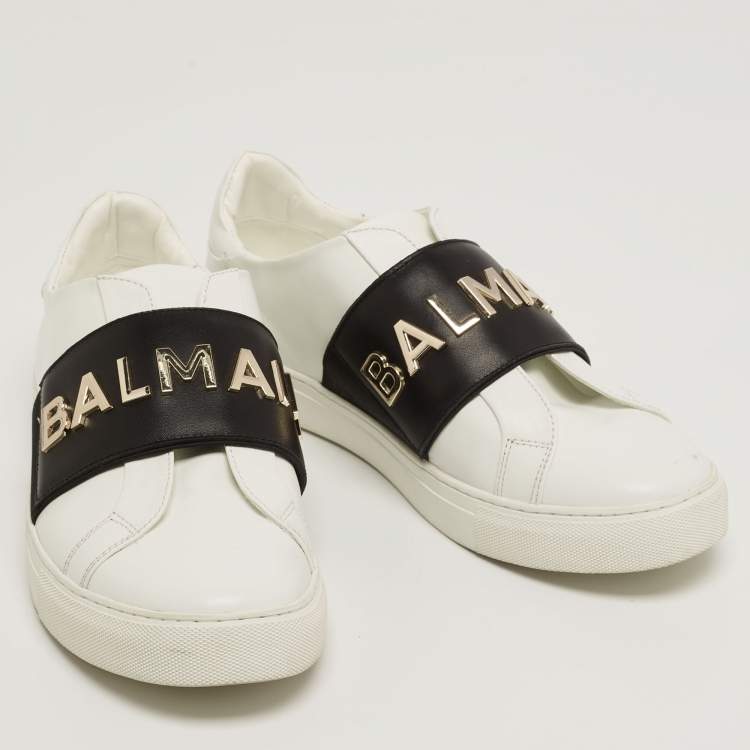 Pre Owned Balmain White Leather Low Top Sneakers Size 38