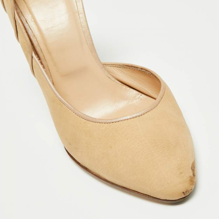 Pre Owned Bally Light Brown Nubuck Leather D'orsay Pointed Toe Pumps Size 39.5