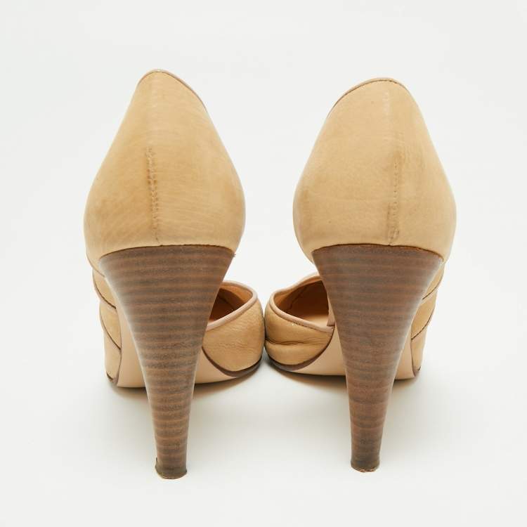 Pre Owned Bally Light Brown Nubuck Leather D'orsay Pointed Toe Pumps Size 39.5