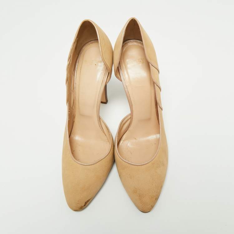Pre Owned Bally Light Brown Nubuck Leather D'orsay Pointed Toe Pumps Size 39.5
