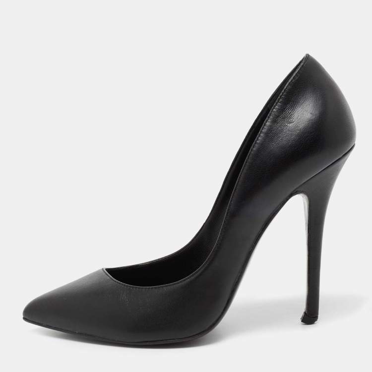 Pre Owned Balmain x Giuseppe Zanotti Black Leather Pointed-Toe Pumps Size 38.5