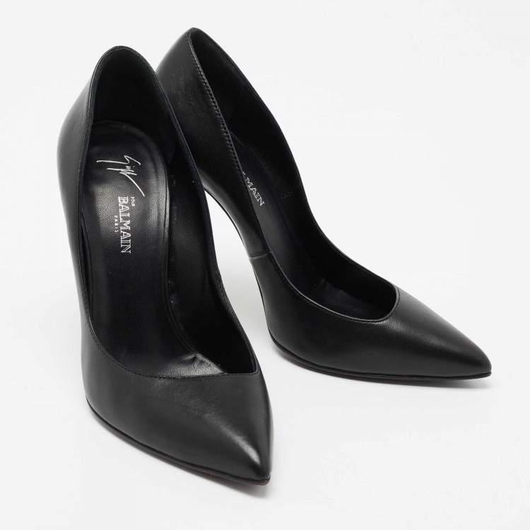 Pre Owned Balmain x Giuseppe Zanotti Black Leather Pointed-Toe Pumps Size 38.5