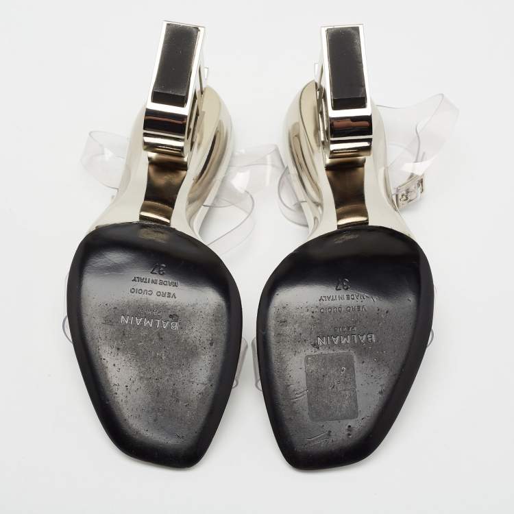 Pre Owned Balmain Transparent PVC Naomi Ankle-Strap Sandals Size 37