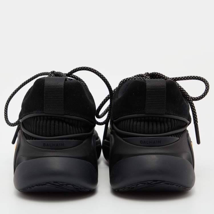 Pre Owned Balmain Black/White Monogram Fabric and Suede Lace Up Sneakers Size 38