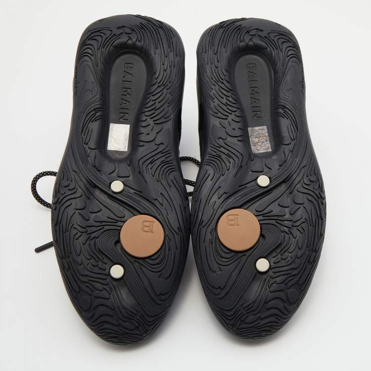 Pre Owned Balmain Black/White Monogram Fabric and Suede Lace Up Sneakers Size 38
