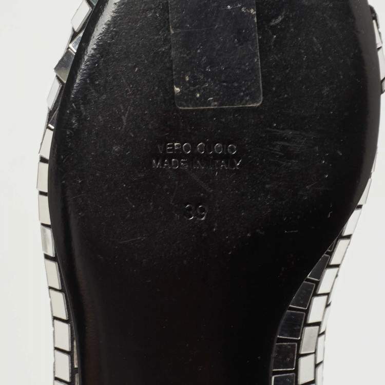 Pre Owned Balmain Silver/Black Suede and Embellished Ballet Flats Size 39