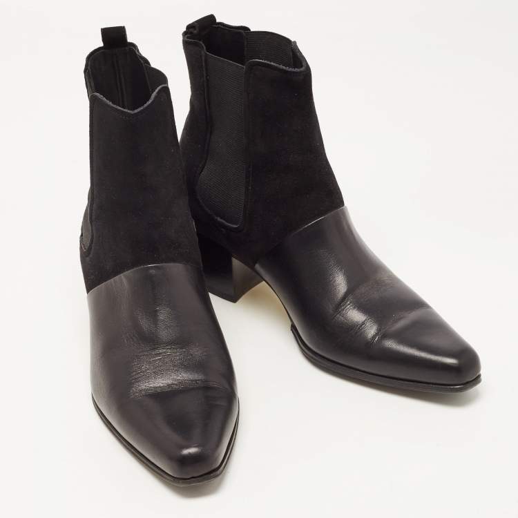 Pre Owned Balmain Black Leather and Suede Ankle Boots Size 39