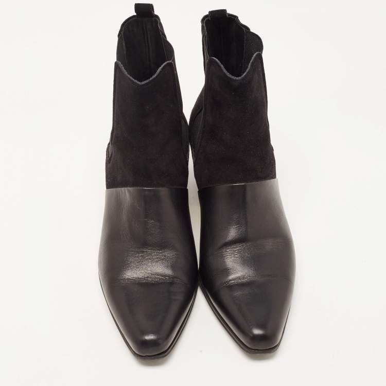 Pre Owned Balmain Black Leather and Suede Ankle Boots Size 39