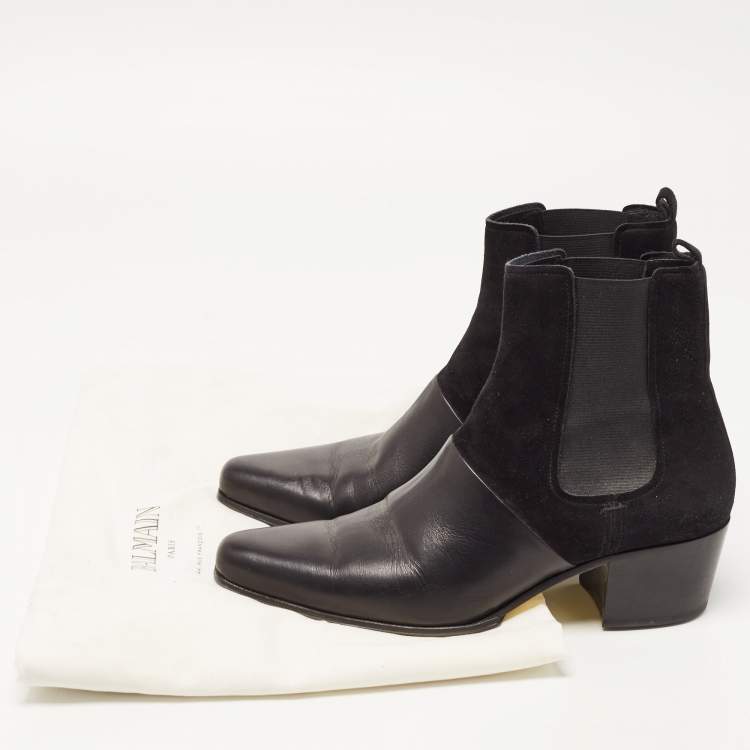 Pre Owned Balmain Black Leather and Suede Ankle Boots Size 39