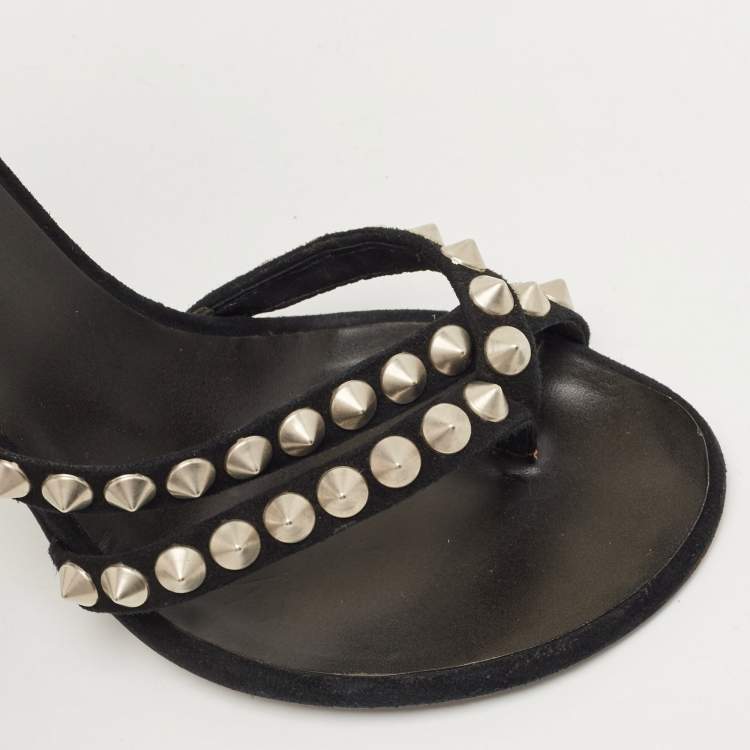 Pre Owned Balmain Black Suede Studded Ankle Cuff Sandals Size 38