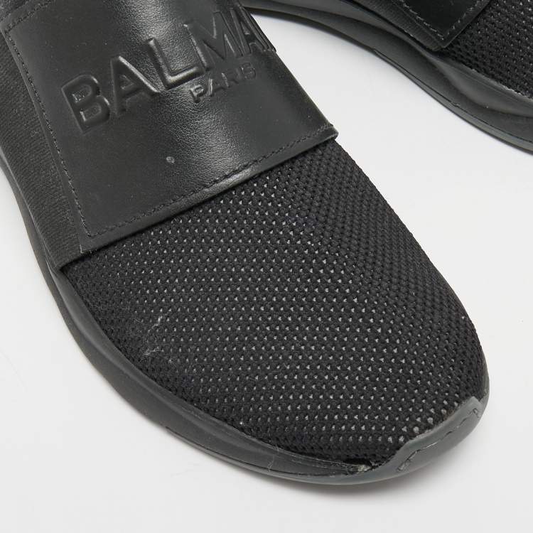 Pre Owned Balmain Black Fabric and Leather Cameron Sock Sneakers Size 38