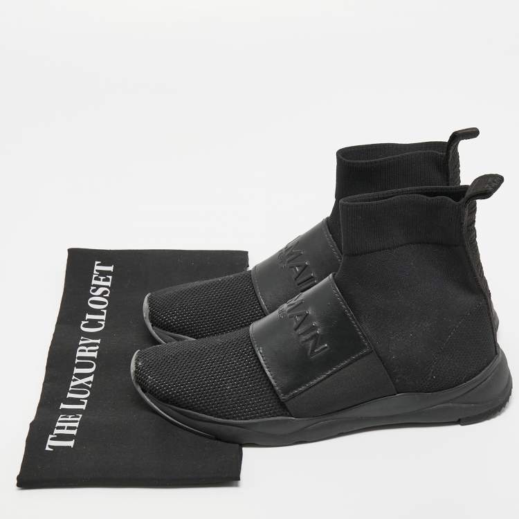 Pre Owned Balmain Black Fabric and Leather Cameron Sock Sneakers Size 38