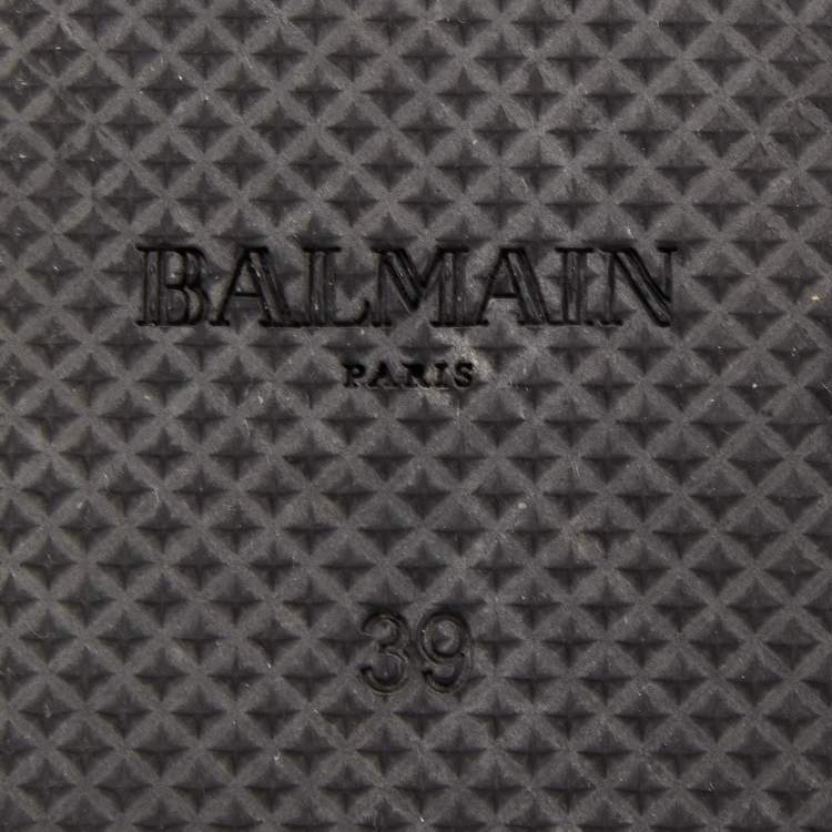 Pre Owned Balmain Black/Gold Leather Lace Up Slides Size 39