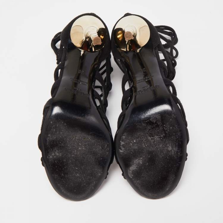 Pre Owned Balmain Black Suede Strappy Sandals Size 36