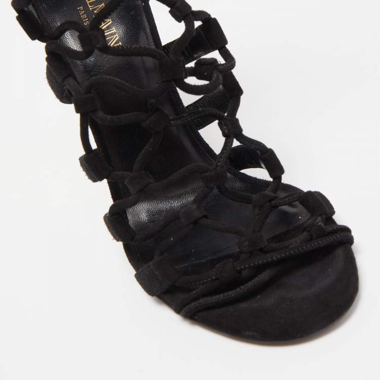 Pre Owned Balmain Black Suede Strappy Sandals Size 36