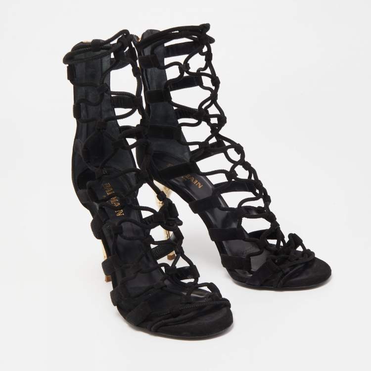Pre Owned Balmain Black Suede Strappy Sandals Size 36