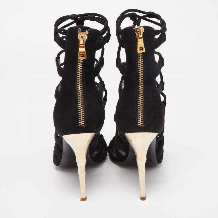 Pre Owned Balmain Black Suede Strappy Sandals Size 36