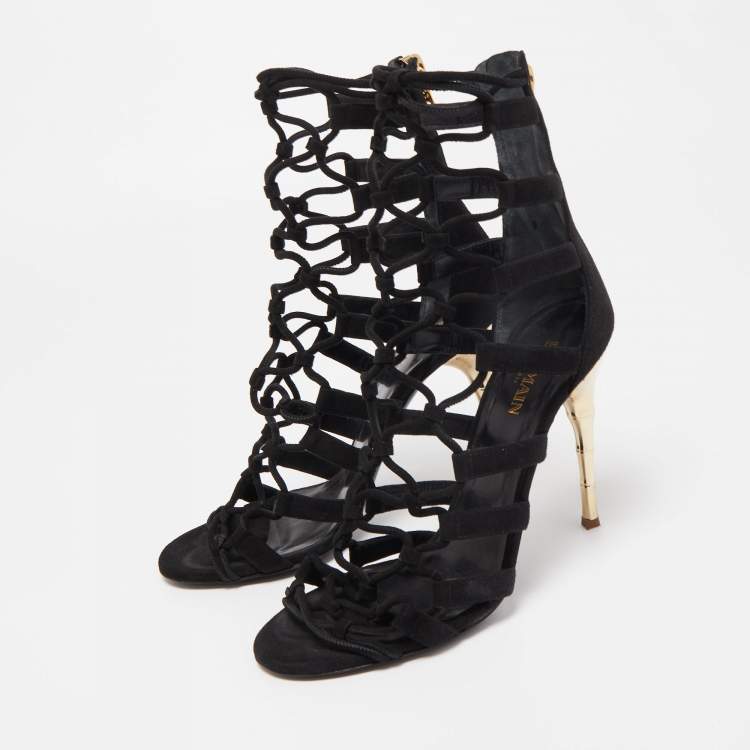Pre Owned Balmain Black Suede Strappy Sandals Size 36