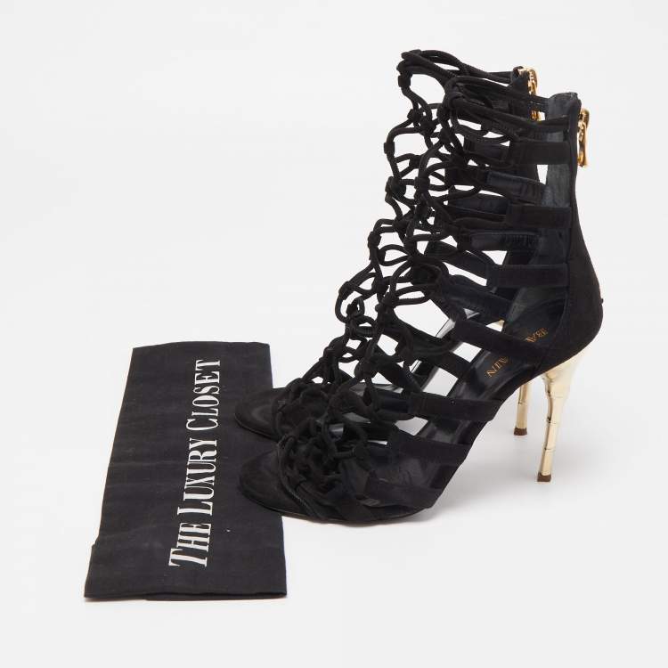 Pre Owned Balmain Black Suede Strappy Sandals Size 36