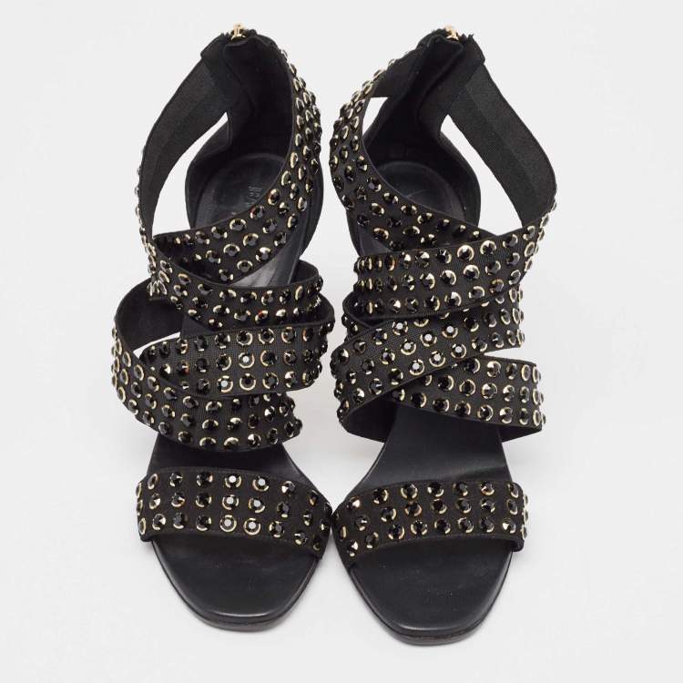 Pre Owned Balmain Black Rhinestone Embellished Sandals Size 39