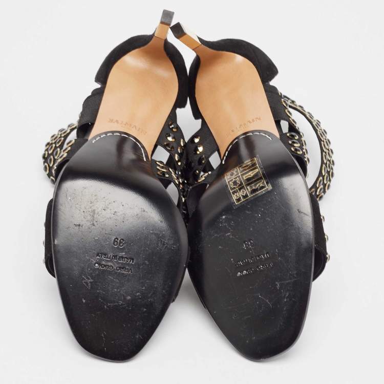 Pre Owned Balmain Black Rhinestone Embellished Sandals Size 39