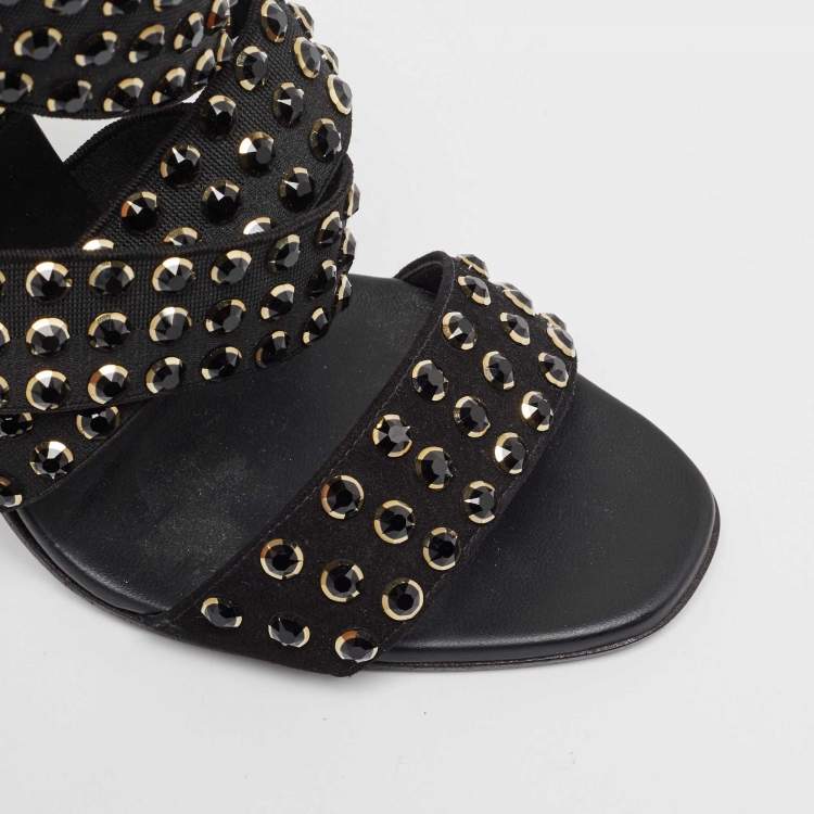 Pre Owned Balmain Black Rhinestone Embellished Sandals Size 39