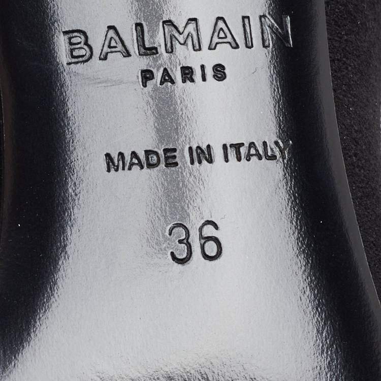 Pre Owned Balmain Black Suede Robin Embellished Knee Length Boots Size 36