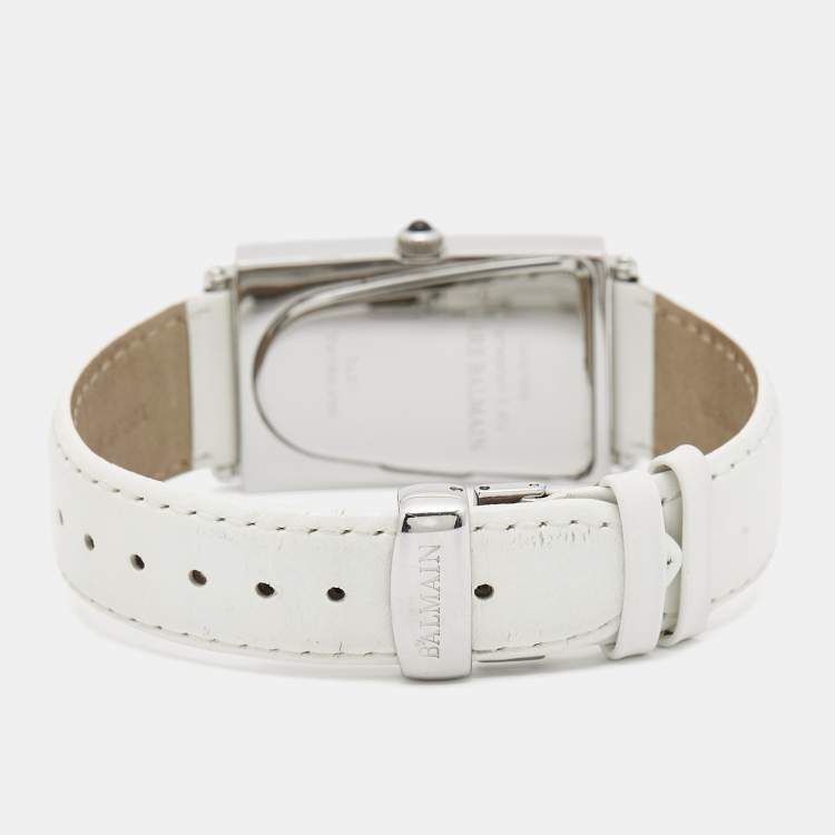 Pre Owned Balmain Silver Stainless Steel Leather Amphora 3401 Women's Wristwatch 25 mm