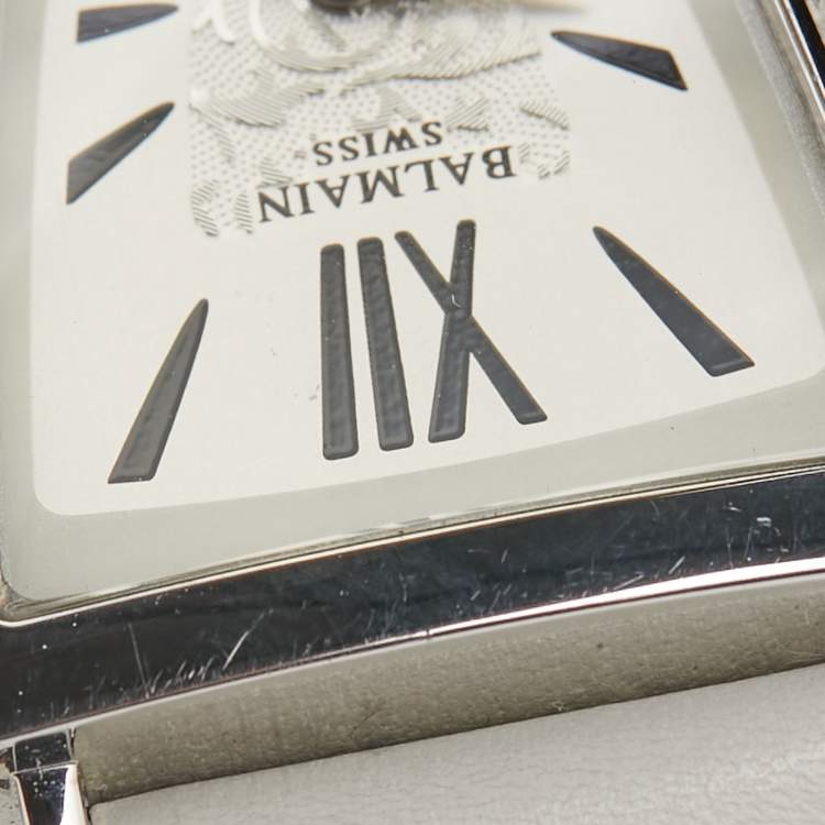 Pre Owned Balmain Silver Stainless Steel Leather Amphora 3401 Women's Wristwatch 25 mm