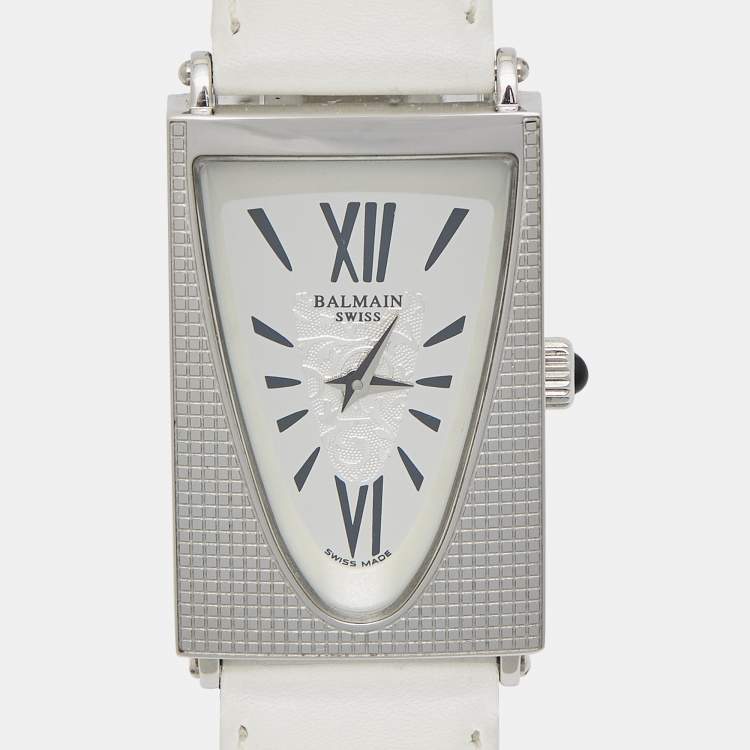 Pre Owned Balmain Silver Stainless Steel Leather Amphora 3401 Women's Wristwatch 25 mm