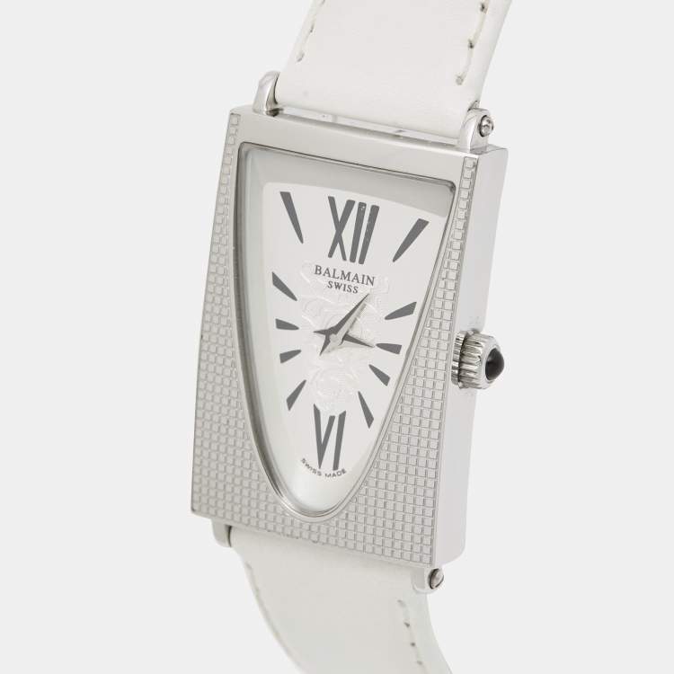 Pre Owned Balmain Silver Stainless Steel Leather Amphora 3401 Women's Wristwatch 25 mm