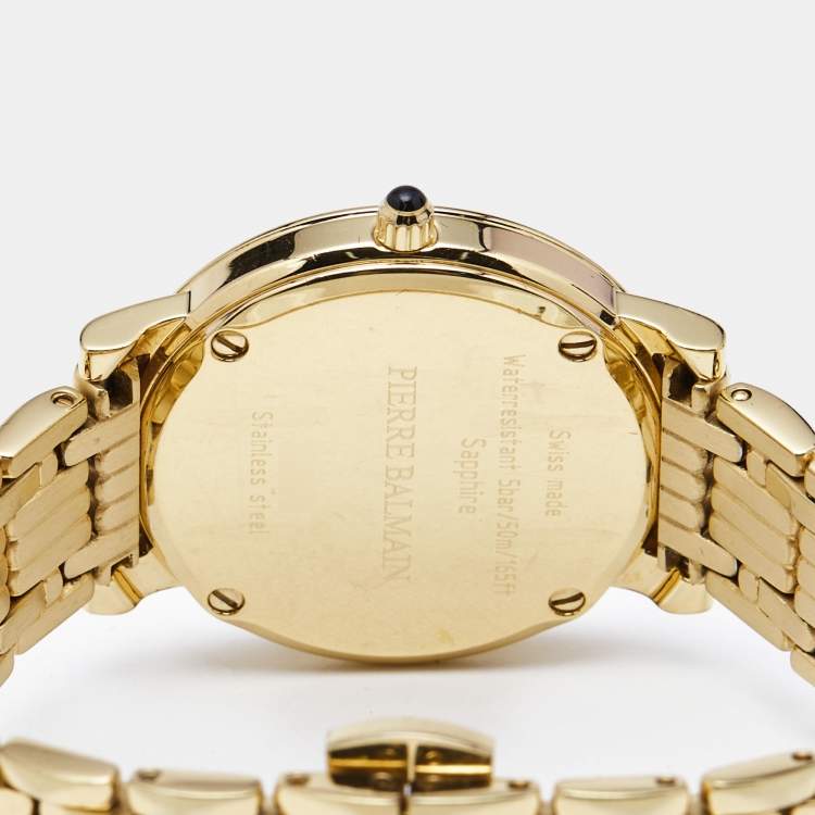 Pre Owned Balmain Mother of Pearl Yellow Gold Plated Stainless Steel Diamond Elegance Chic Mini B1693.33.84 Women's Wristwatch 29 mm