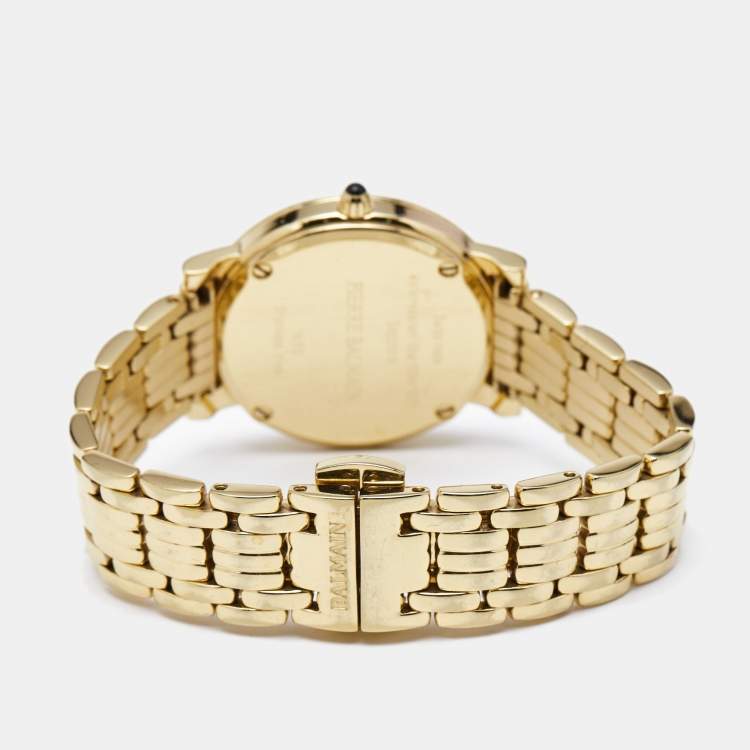 Pre Owned Balmain Mother of Pearl Yellow Gold Plated Stainless Steel Diamond Elegance Chic Mini B1693.33.84 Women's Wristwatch 29 mm