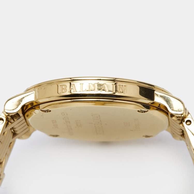 Pre Owned Balmain Mother of Pearl Yellow Gold Plated Stainless Steel Diamond Elegance Chic Mini B1693.33.84 Women's Wristwatch 29 mm
