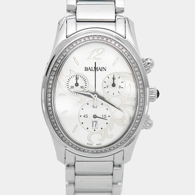 Pre Owned Balmain Silver Stainless Steel Diamond 5475 Women's Wristwatch 33 mm