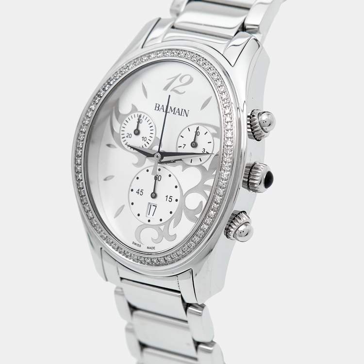 Pre Owned Balmain Silver Stainless Steel Diamond 5475 Women's Wristwatch 33 mm