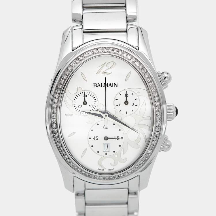 Pre Owned Balmain Silver Stainless Steel Diamond 5475 Women's Wristwatch 33 mm