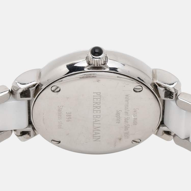Pre Owned Balmain White Ceramic Stainless Steel B3896.33.22 Women's Wristwatch 29 mm