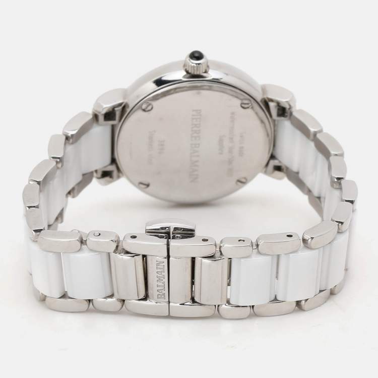 Pre Owned Balmain White Ceramic Stainless Steel B3896.33.22 Women's Wristwatch 29 mm