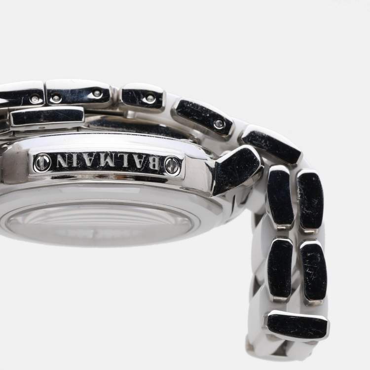 Pre Owned Balmain White Ceramic Stainless Steel B3896.33.22 Women's Wristwatch 29 mm