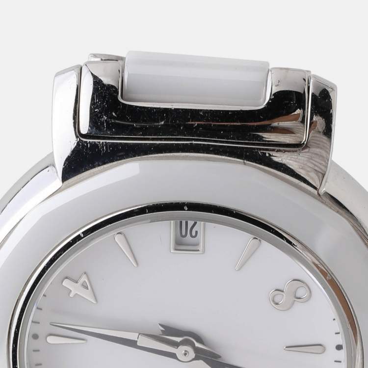 Pre Owned Balmain White Ceramic Stainless Steel B3896.33.22 Women's Wristwatch 29 mm