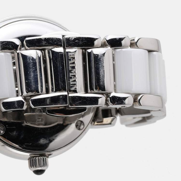Pre Owned Balmain White Ceramic Stainless Steel B3896.33.22 Women's Wristwatch 29 mm