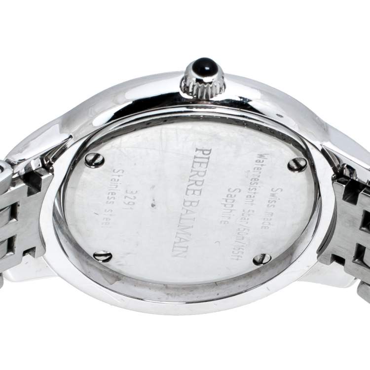 Pre Owned Balmain Silver Stainless Steel Diamonds Eclipse 3291 Women's Wristwatch 34 mm