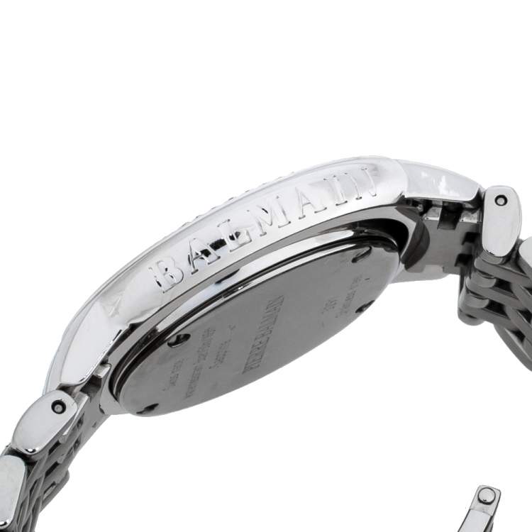 Pre Owned Balmain Silver Stainless Steel Diamonds Eclipse 3291 Women's Wristwatch 34 mm