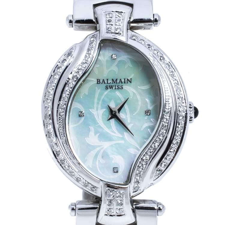 Pre Owned Balmain Mother of Pearl Stainless Steel Diamonds 5451 Women's Wristwatch 30 mm